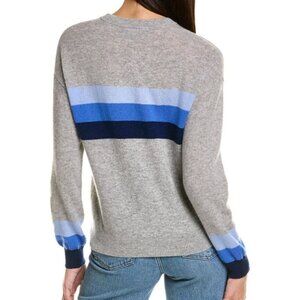 Amicale's Women's Cashmere Crewneck With Stripe,Blue - Blue / XL